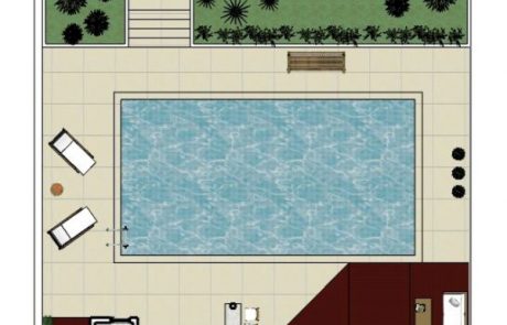Projeto de área gourmet com piscina.